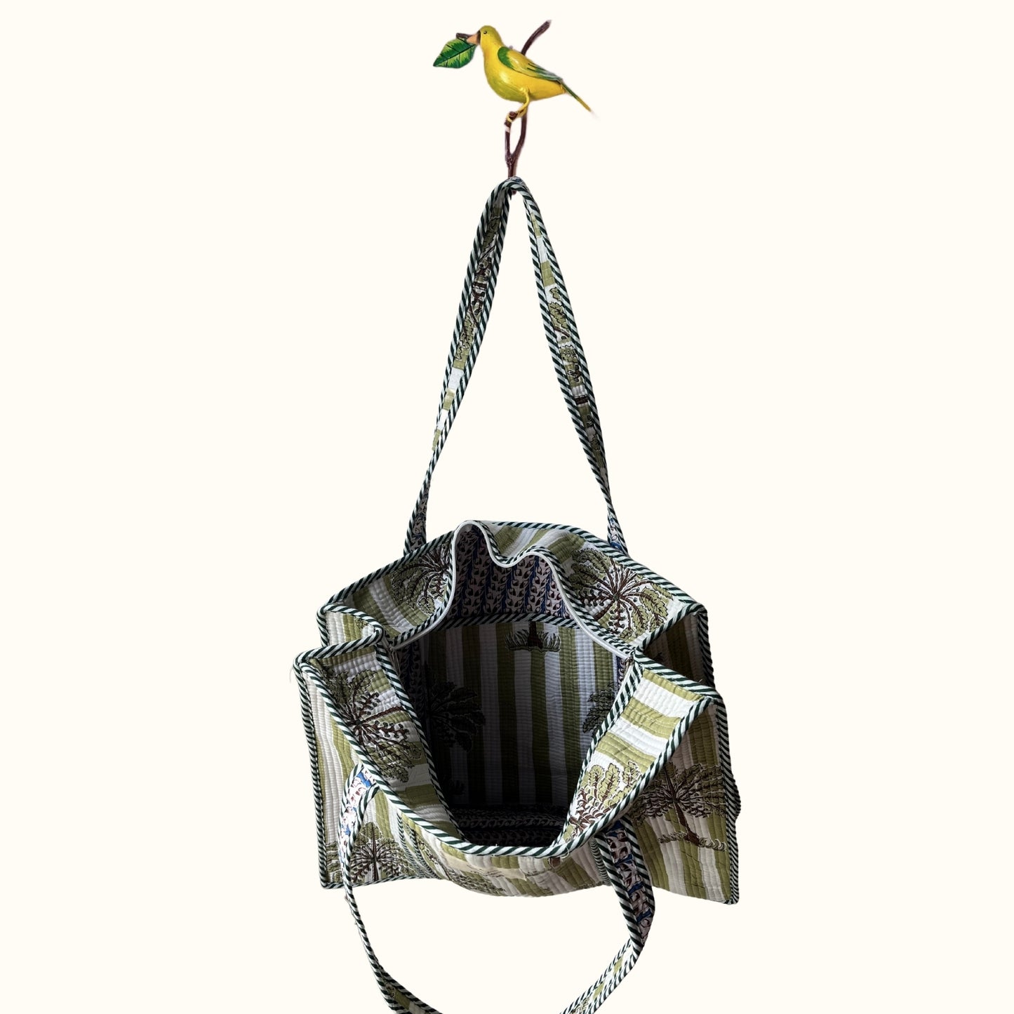 Grand tote bag à Zip "Greeny Minty Palmtree"