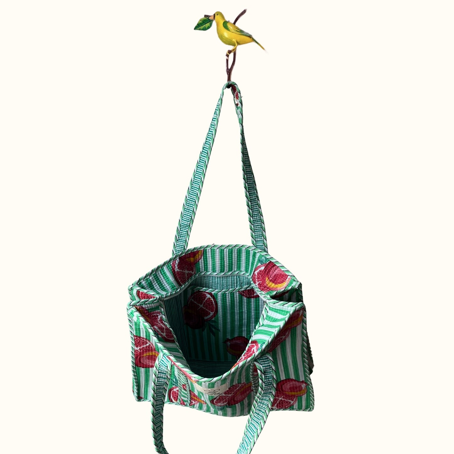 Grand tote bag à Zip – "Mint & Pomegranate Splash"
