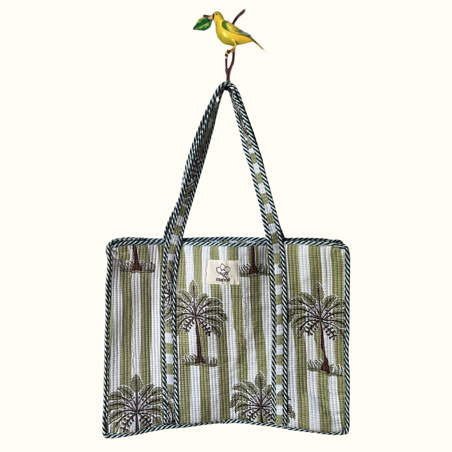 Grand tote bag à Zip "Greeny Minty Palmtree"