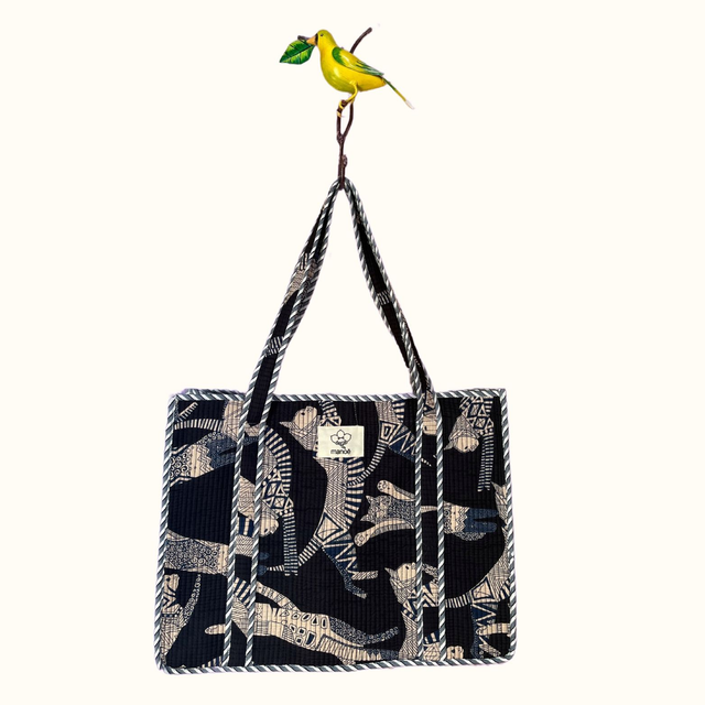 Grand tote bag "Dancing cat in the night"