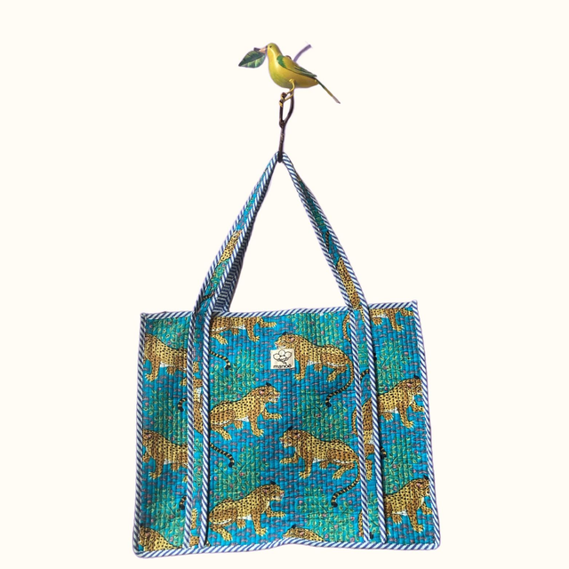 Grand tote bag "Guépard in the blue"