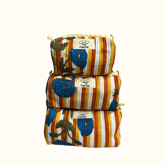 Trousse de toilette "Yellow Stripe & Blue Bloom" Moyenne