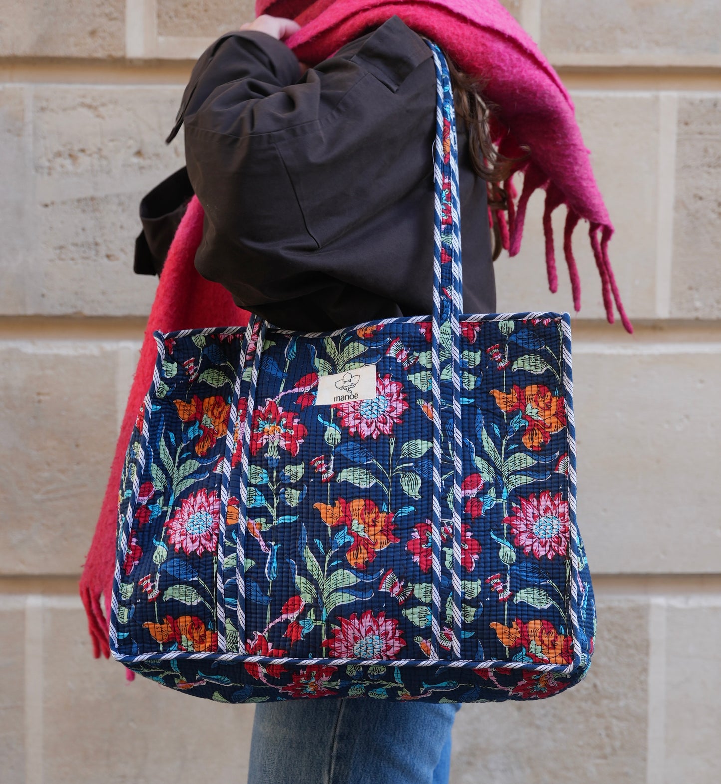 Grand tote bag à Zip "Indian Moonlight Flowers"