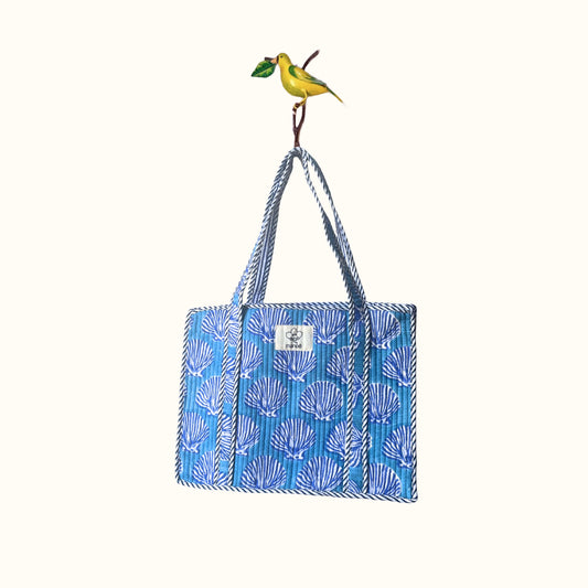 Petit tote bag fermeture Block print "Ocean Shells"