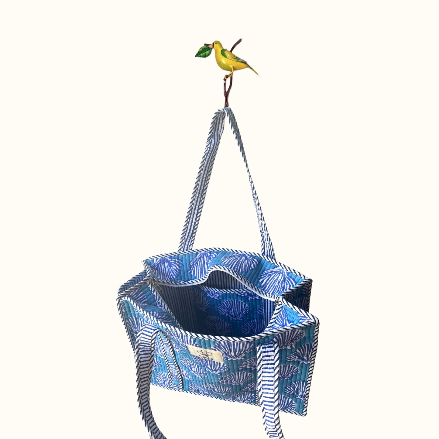 Petit tote bag fermeture Block print "Ocean Shells"