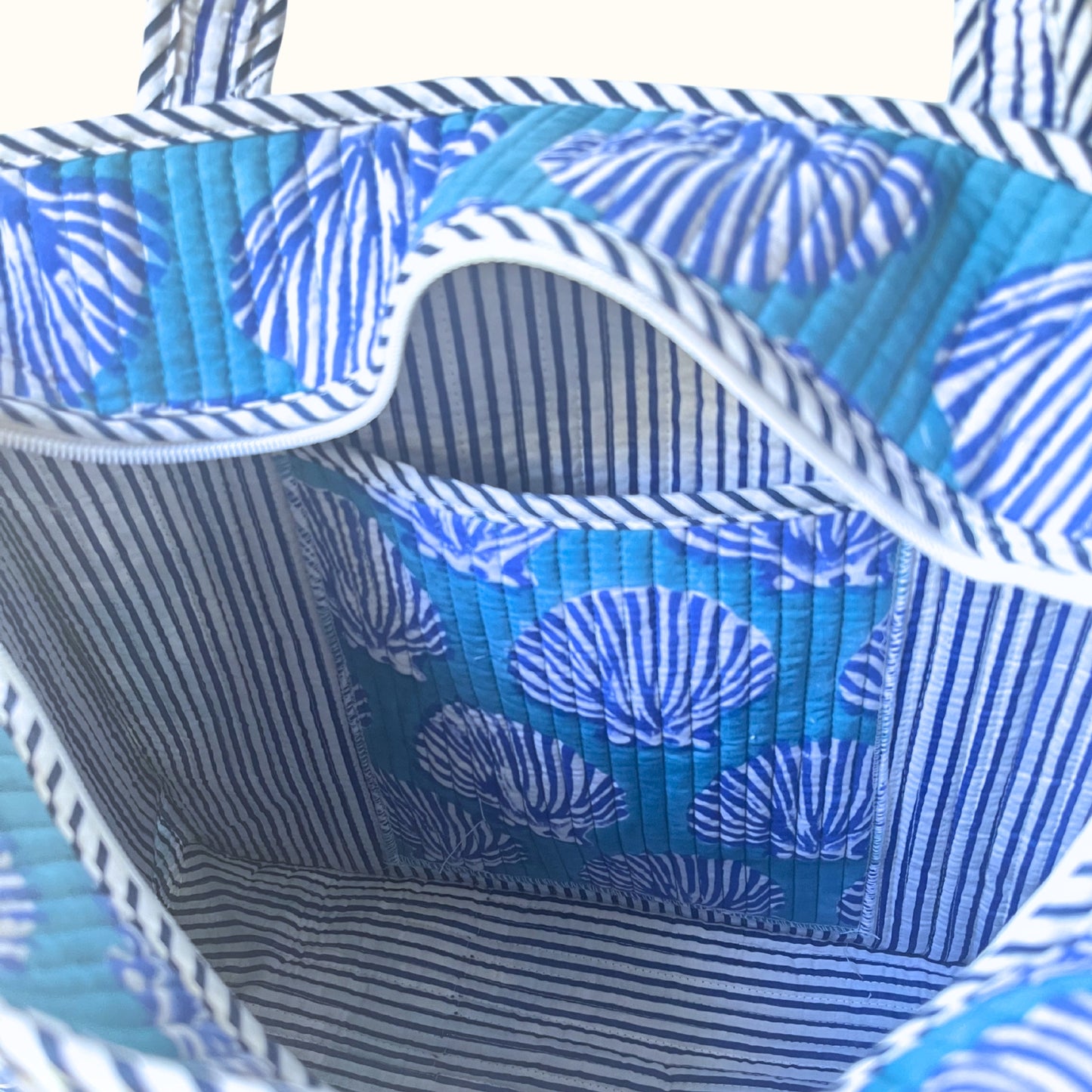 Petit tote bag fermeture Block print "Ocean Shells"