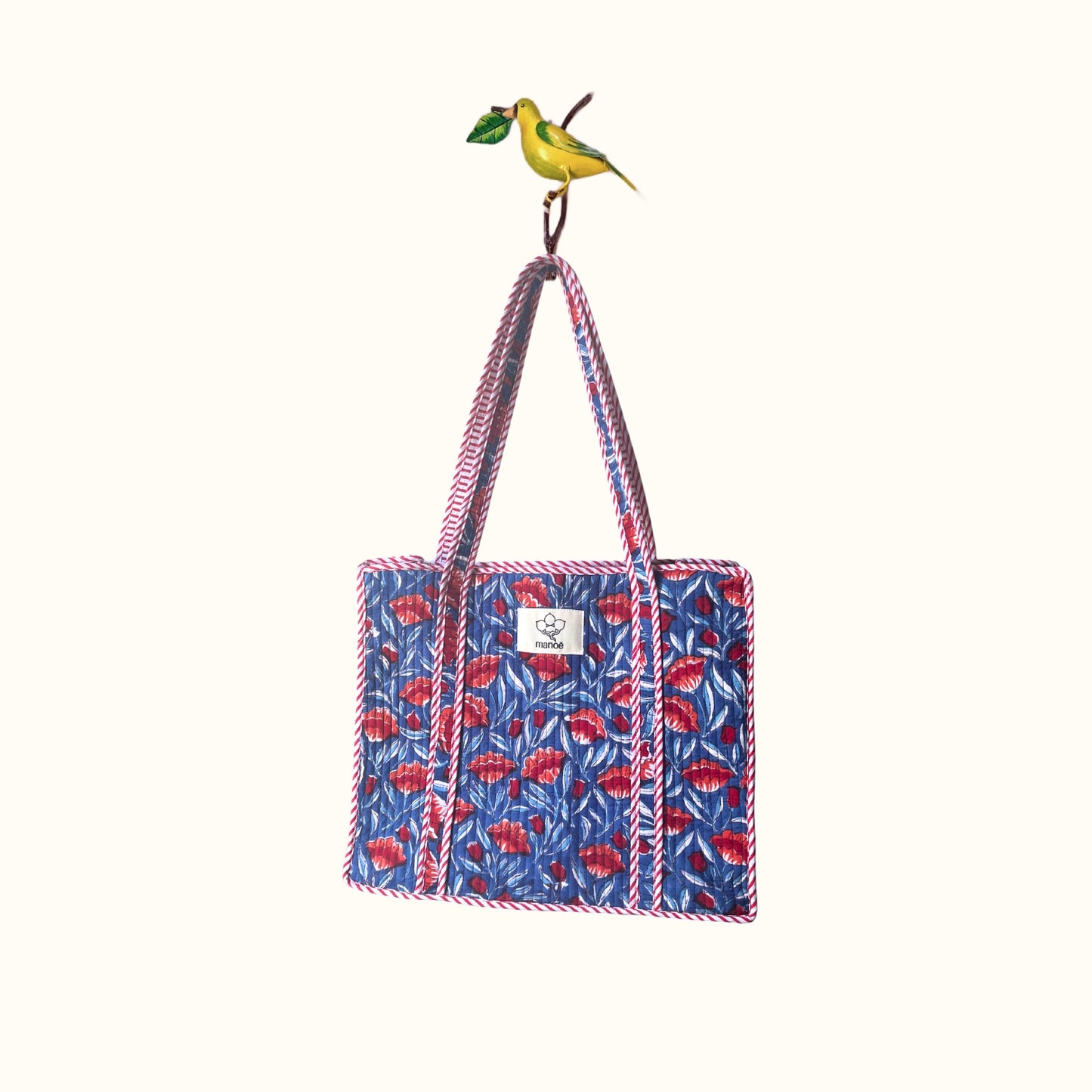 Petit tote bag fermeture Block print " Blue Poppy Crush"