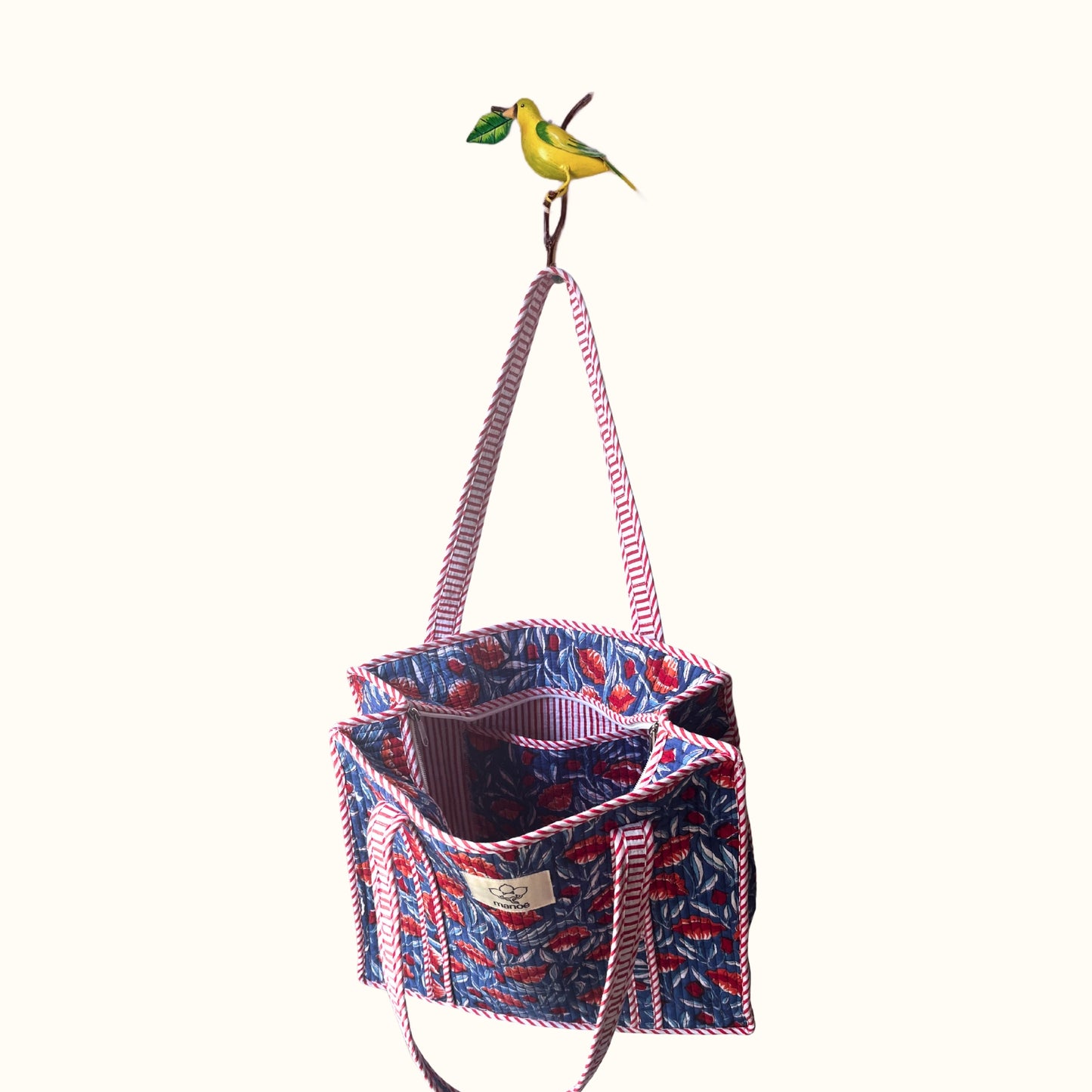 Petit tote bag fermeture Block print " Blue Poppy Crush"