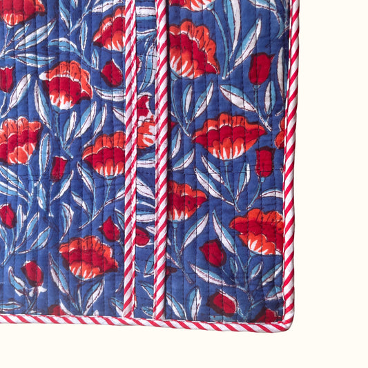 Petit tote bag fermeture Block print " Blue Poppy Crush"