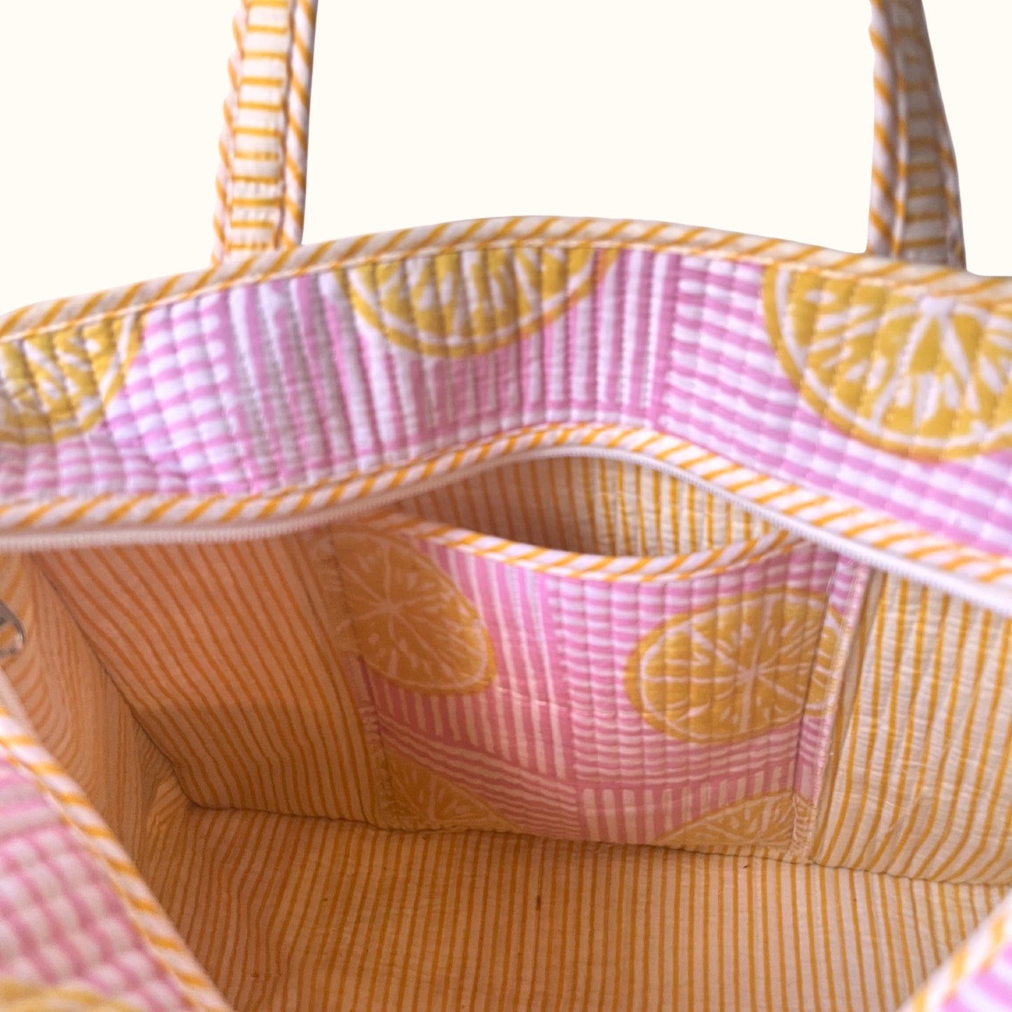 Petit tote bag fermeture Block print "Sun and Lemonade"
