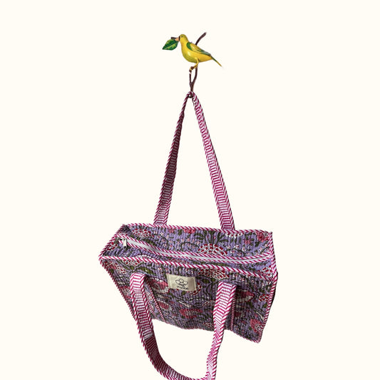 Petit tote bag fermeture "Lilas Indian Hortensias"