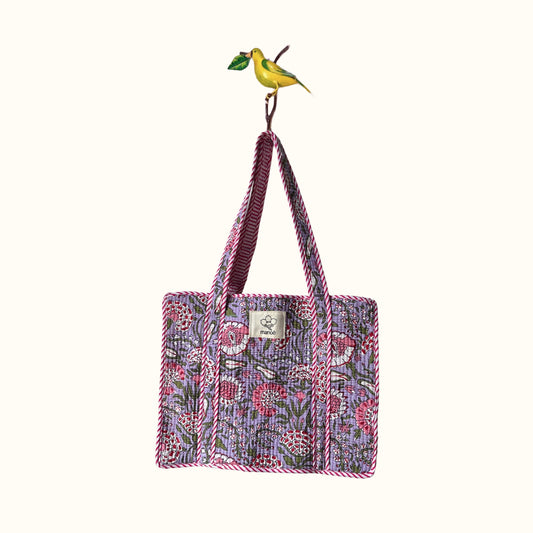 Petit tote bag fermeture "Lilas Indian Hortensias"