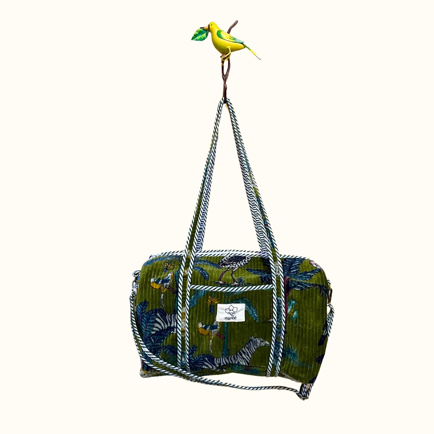 Sac de voyage / Sac à langer, en velours – Green safari