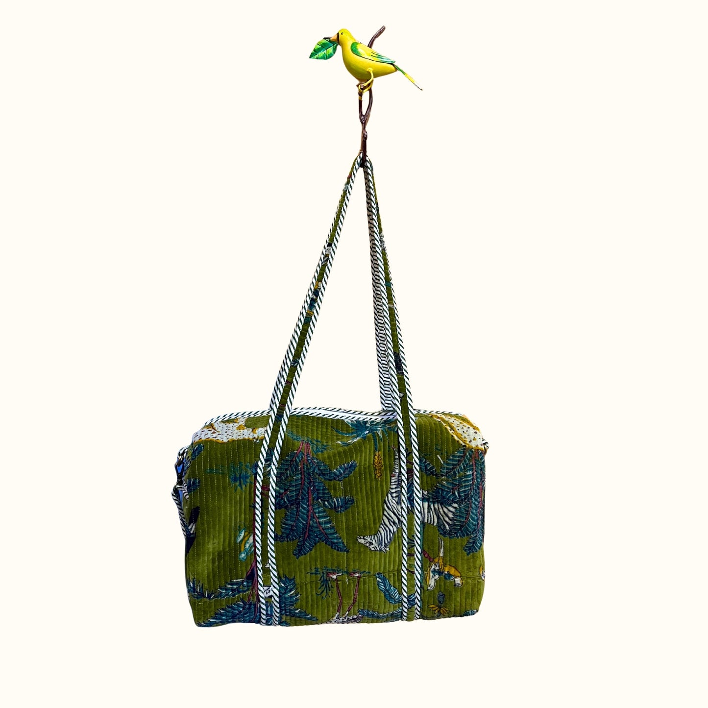 Sac de voyage / Sac à langer, en velours – Green safari
