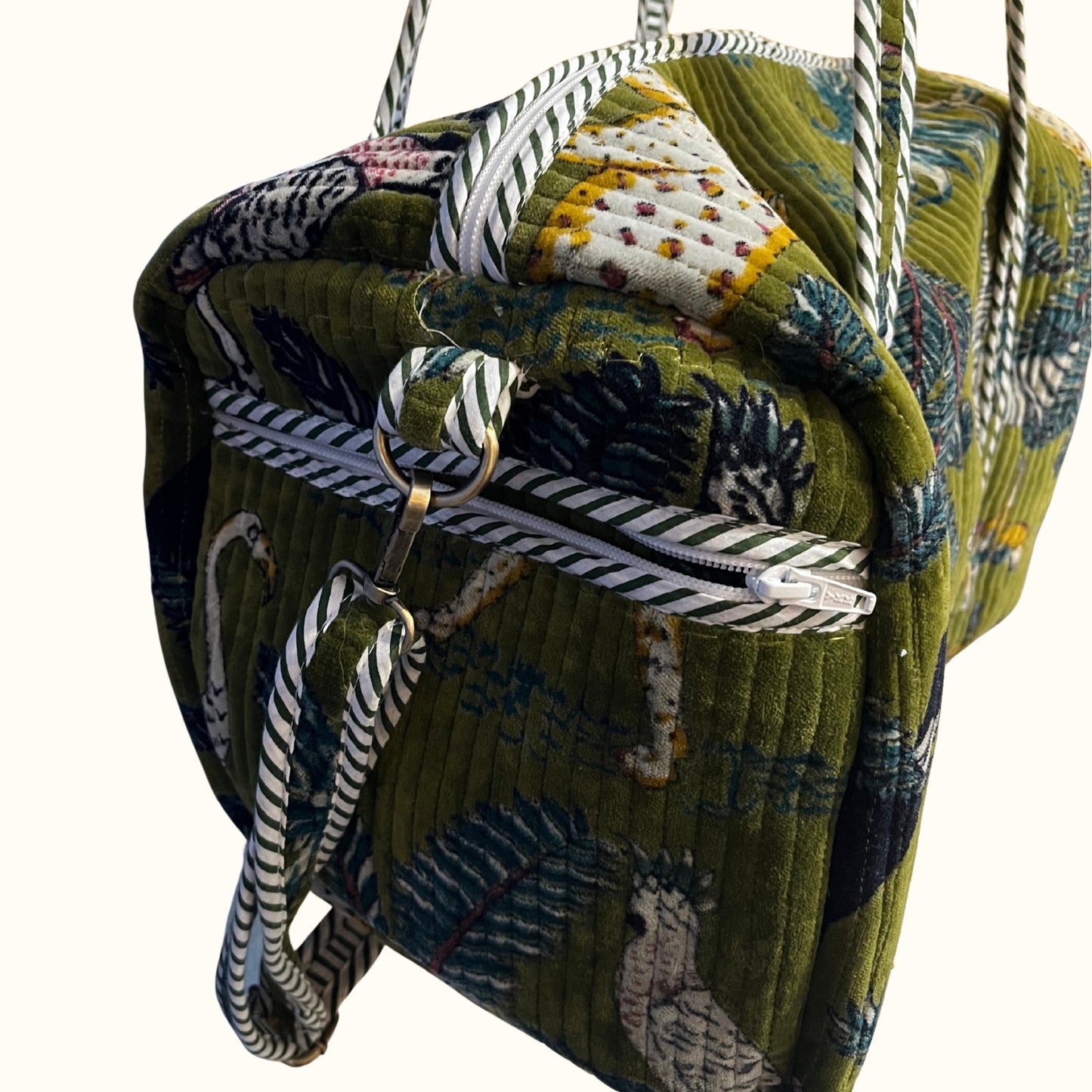 Sac de voyage / Sac à langer, en velours – Green safari