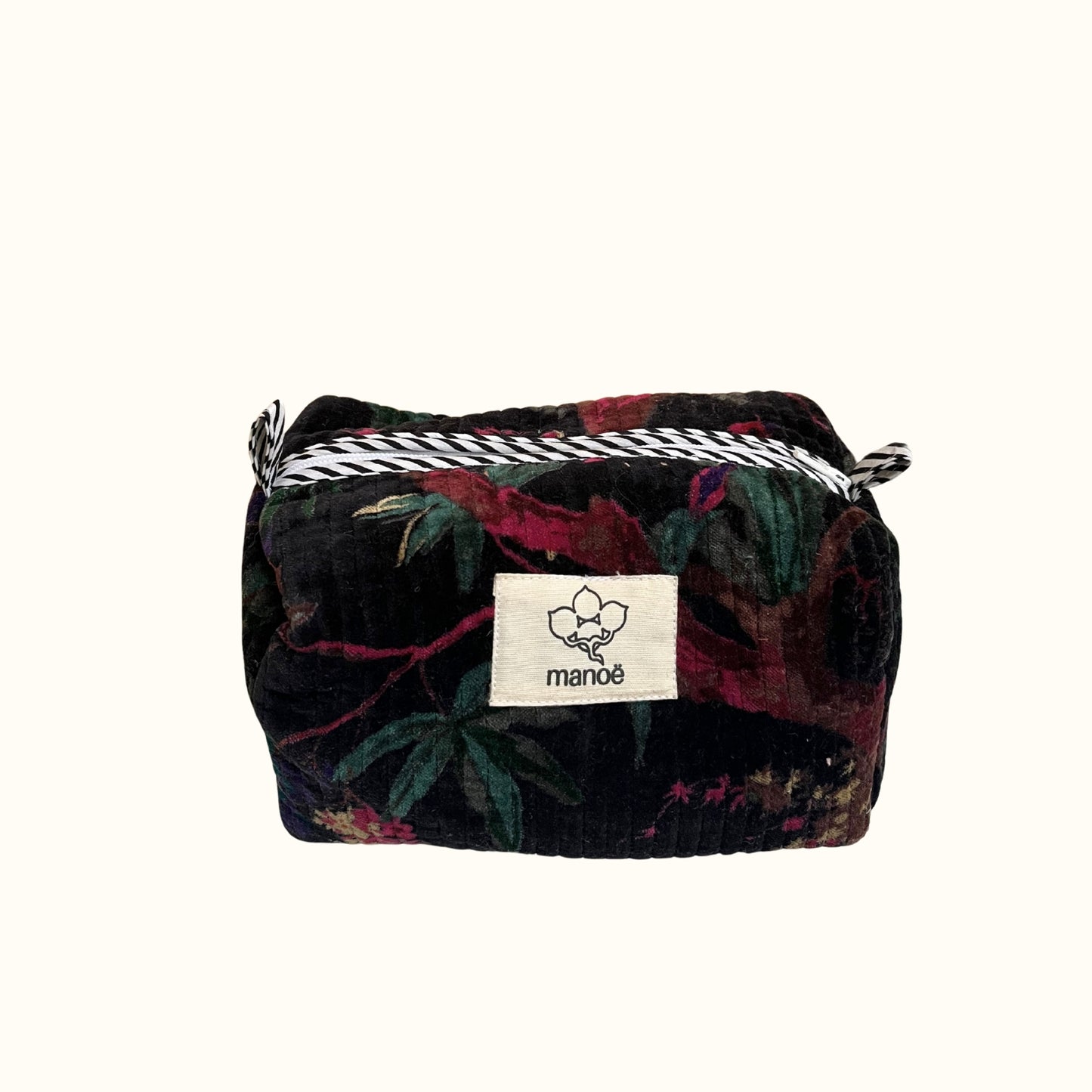 Trousse de toilette en velours matelassé – "Bird of the night"