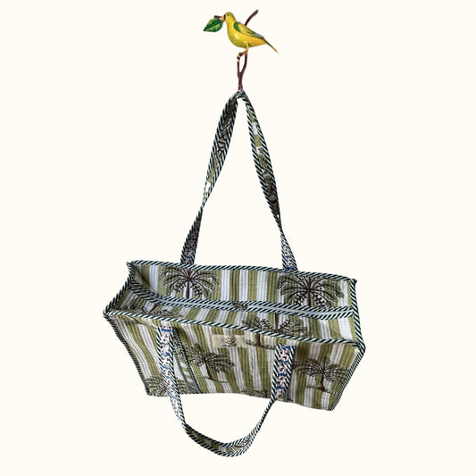 Grand tote bag à Zip  "Greeny Minty Palmtree"