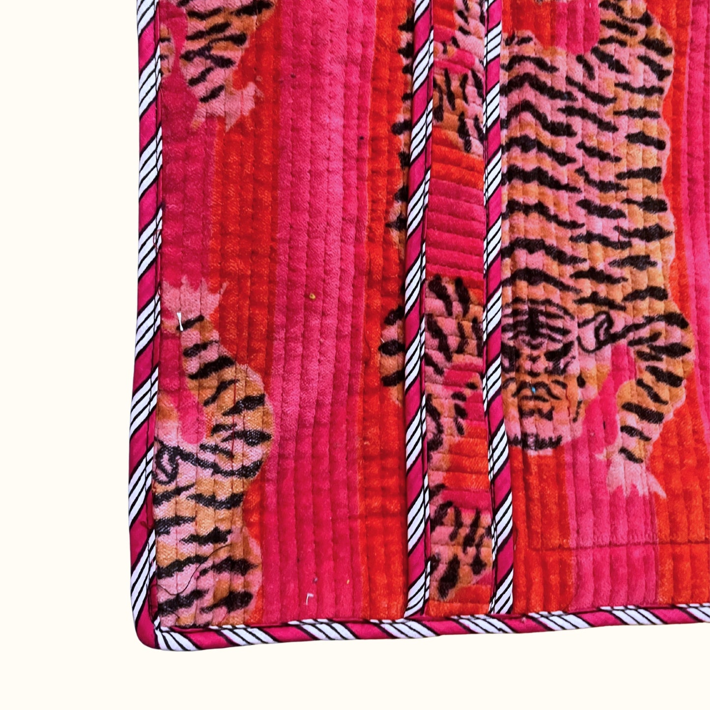 Grand tote bag en velours à Zip  – Tigres Rose