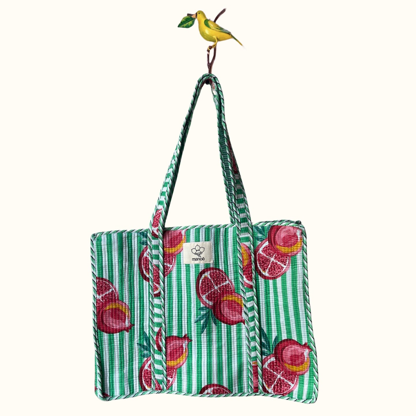Grand tote bag à Zip  –  "Mint & Pomegranate Splash"