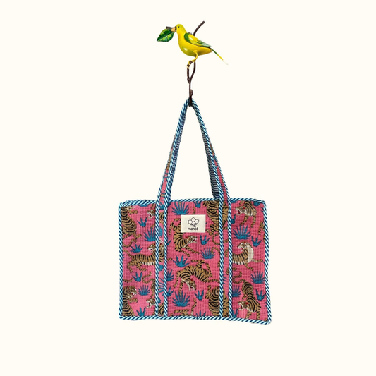 Petit tote bag "Circus Tiger Pink"