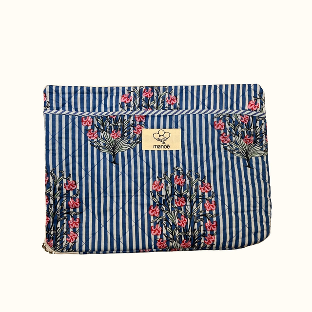 Pochette d'ordinateur "Stipes Bleu and Pink Roses"
