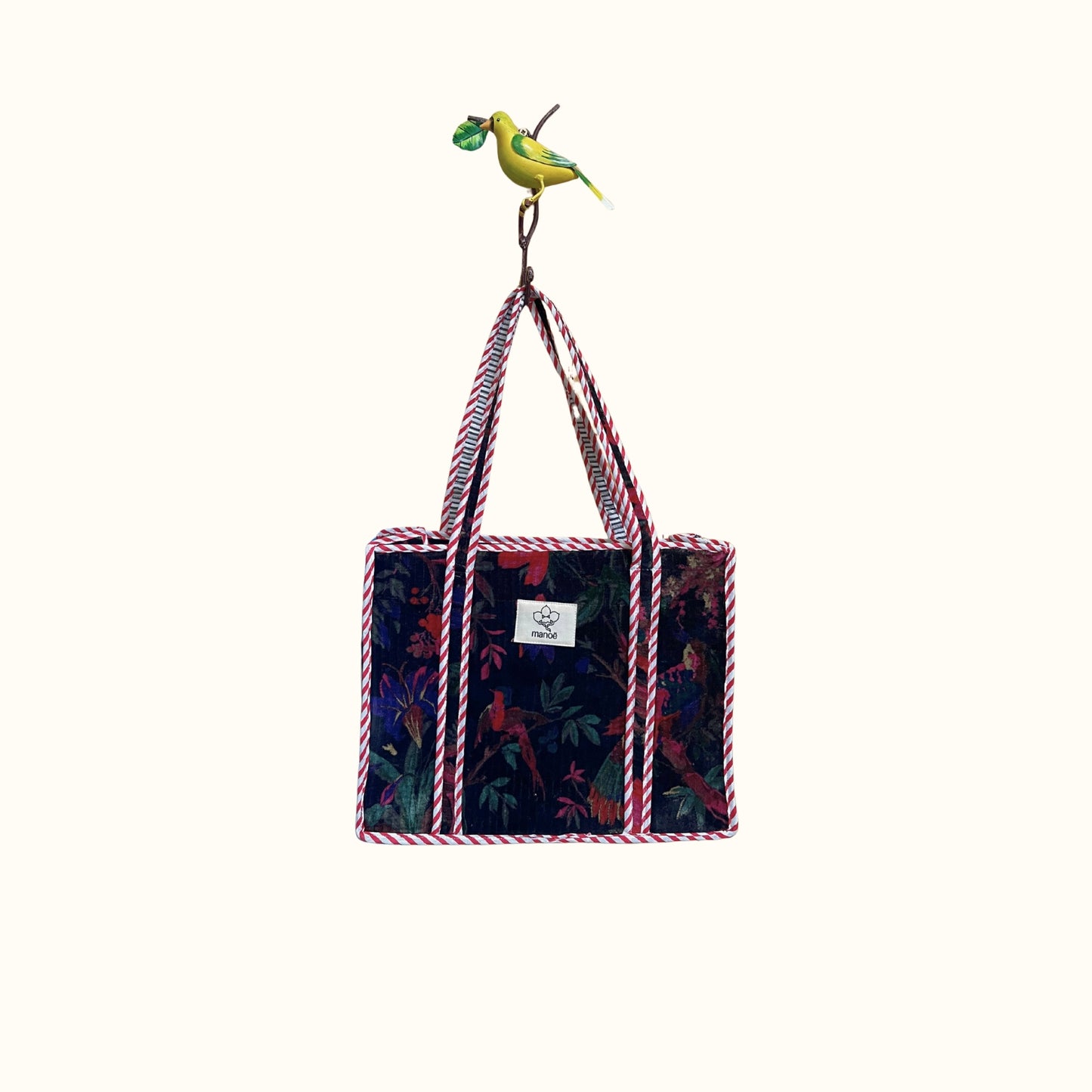 Petit tote bag fermeture velours "Bird of the night"