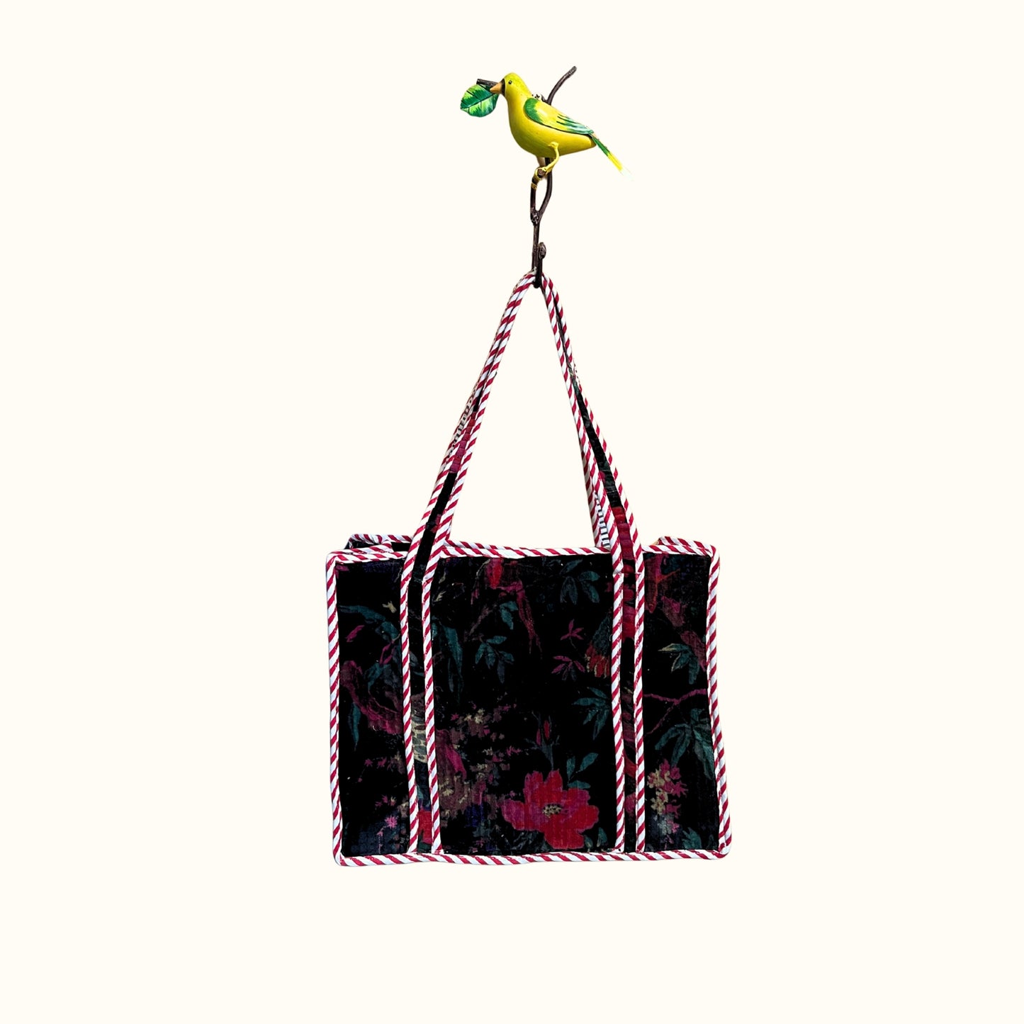 Petit tote bag fermeture velours "Bird of the night"