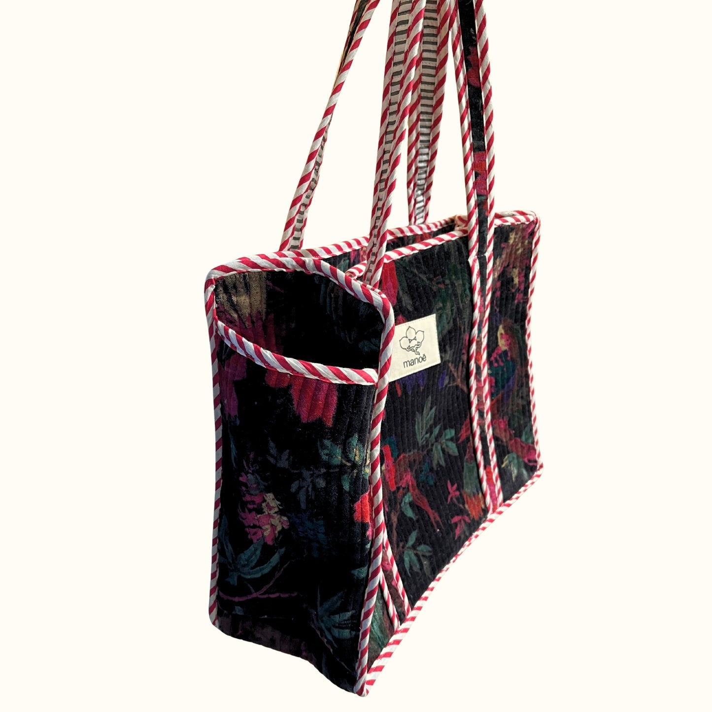 Petit tote bag fermeture velours "Bird of the night"
