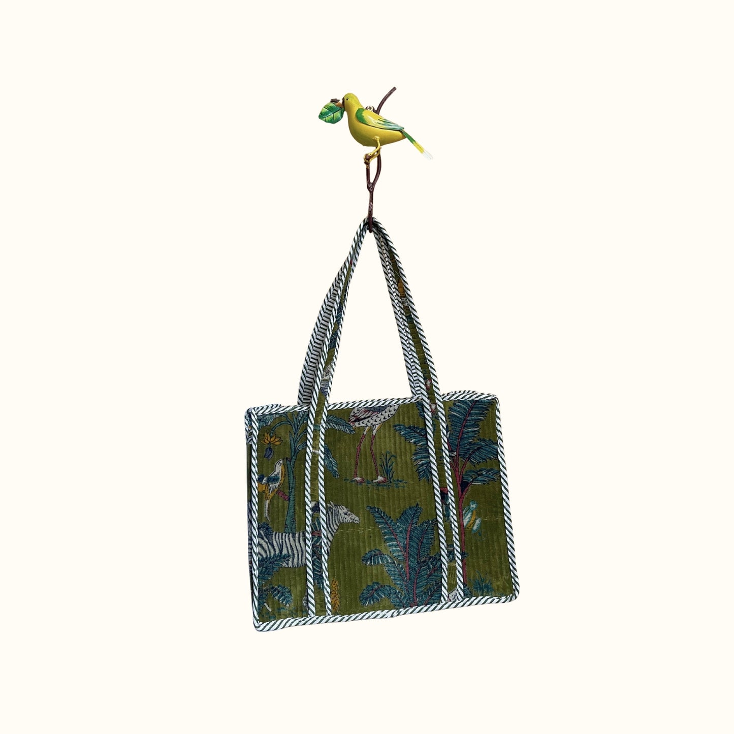 Petit tote bag fermeture velours "green safari"