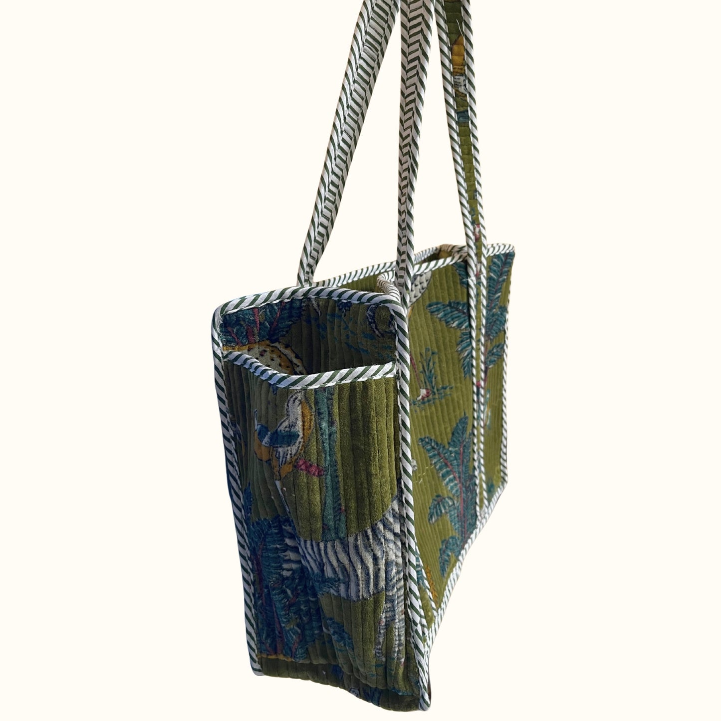 Petit tote bag fermeture velours "green safari"