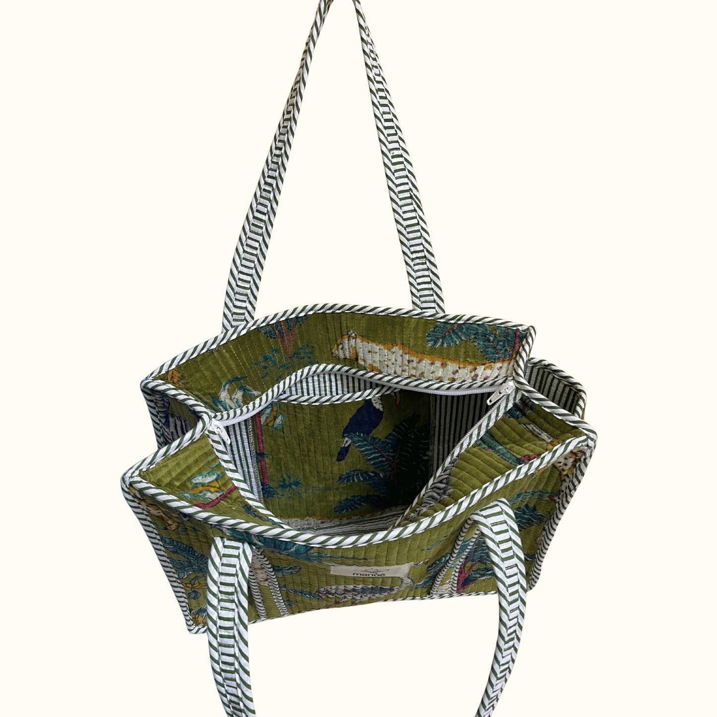 Petit tote bag fermeture velours "green safari"