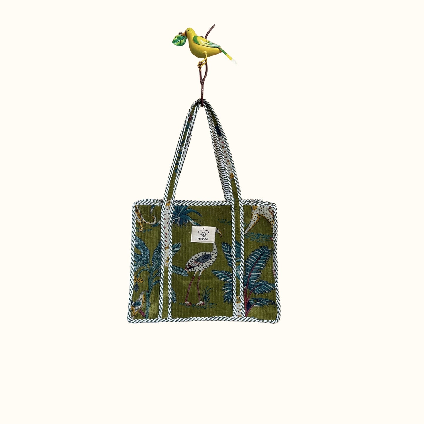 Petit tote bag fermeture velours "green safari"